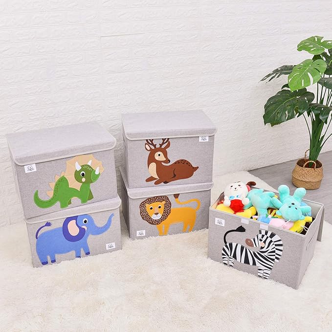 CLCROBD Foldable Large Kids Toy Chest with Flip-Top Lid, Collapsible Fabric Animal Toy Storage Organizer/Bin/Box/Basket/Trunk for Toddler, Children and Baby Nursery (Deer)