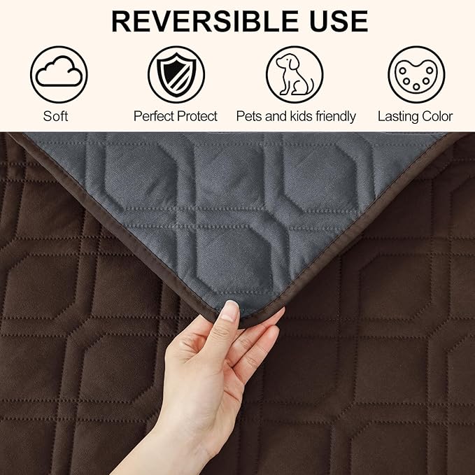 Smiry Waterproof Dog Blanket, 82x82 Inch Soft Pet Bed Cover Reversible, Washable Sofa Couch Furniture Protector for Small Medium Large Dog Puppy Cat, Geometric, Chocolate/Dark Grey