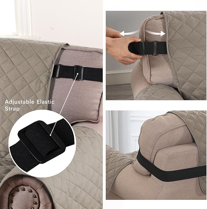 H.VERSAILTEX Reversible Sofa Cover Couch Cover for 3 Cushion Couch Water Resistant Furniture Protector for Pets Durable Sofa Slipcover with Non Slip Elastic Strap(Sofa, Khaki/Beige)