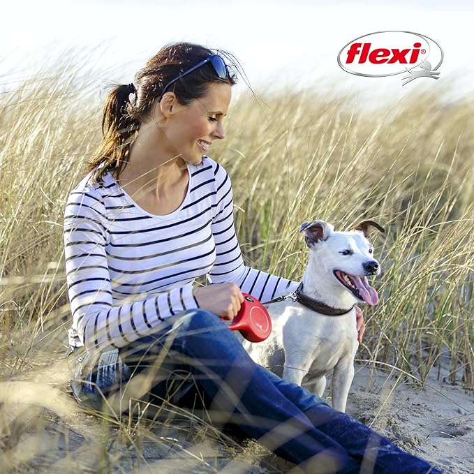 FLEXI New Classic Tape Retractable Dog Leash for Small Dogs up to 33 lbs. – 16 ft., Black| Tangle Free Pet Walking Leash with One-Handed Brake, Pause, Lock|German Quality Product