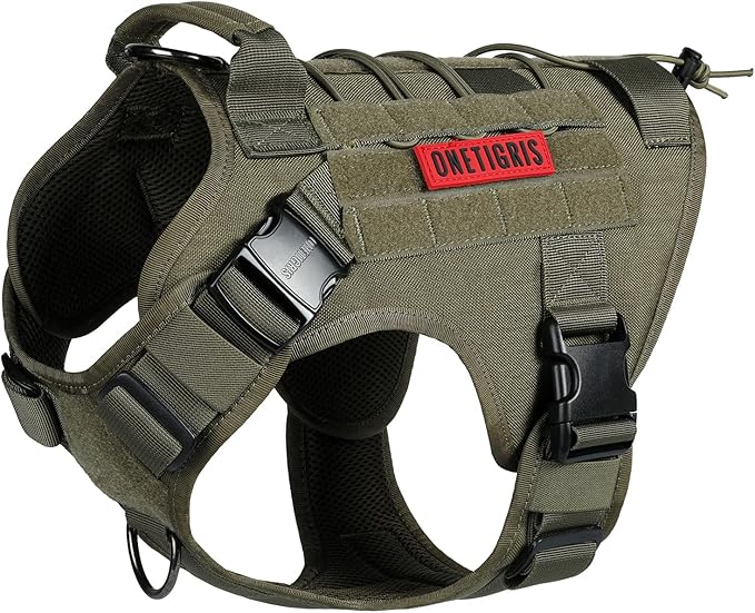 OneTigris Tactical Dog Harness Vest with Handle, Military Dog Harness for Large Medium Dogs,FIRE Watcher 2.0 No-Pull Service Dog Vest,Adjustable Dog Vest Harness for Walking Hiking Training(S,Green)