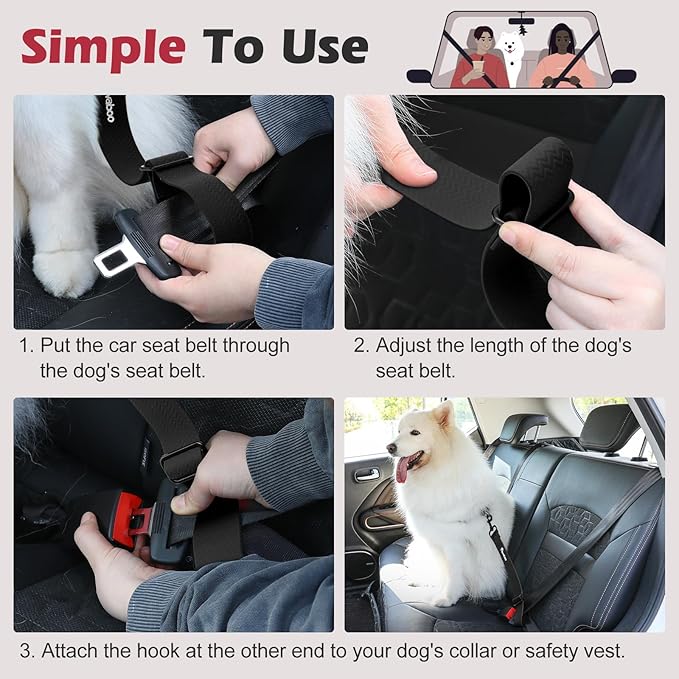 Pawaboo Dog Car Seatbelt, Universal Pet Safety Belt, Chew-Proof Dog Car Restraint with Adjustable Strap, Nylon Woven Belt & PVC Shell Dog Seatbelt, Dog Leash with 360° Hook,20 in, 2 Pack, Black