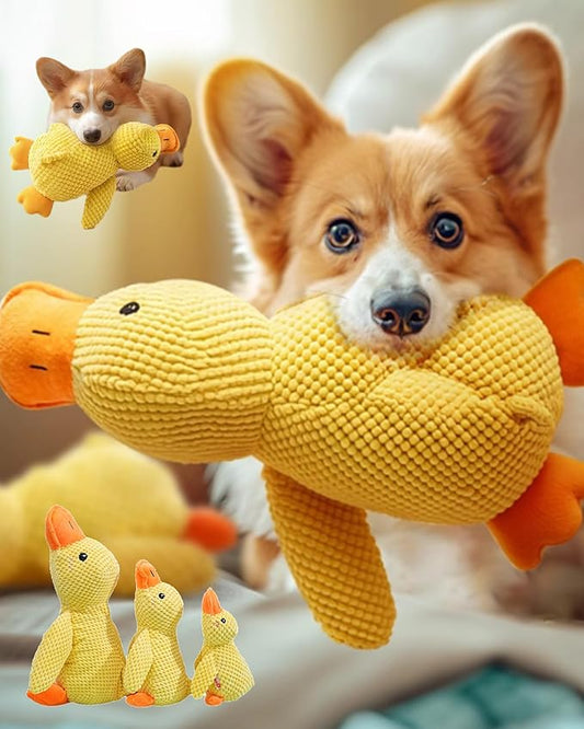 The Mellow Dog Calming Duck Toy for Dogs, Yellow Duck Dog Toy, Durable Interactive Dog Toy with Quack Sound for Puppy Keep Busy, Indestructible Dogs Emotional Support Duck (1PC(9.84 * 8.66 in))