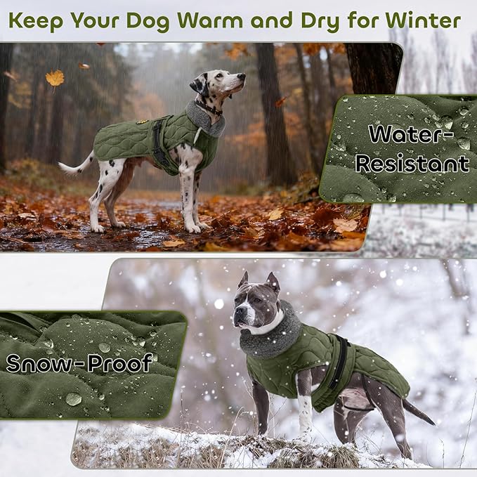 Dog Winter Jacket, Adjustable Water-Resistant Dog Warm Coat with Fleece Lining, Windproof Cold Weather Coats for Winter, Reflective Snow Jacket for Labrador Golden Retriever, NewGreen XL