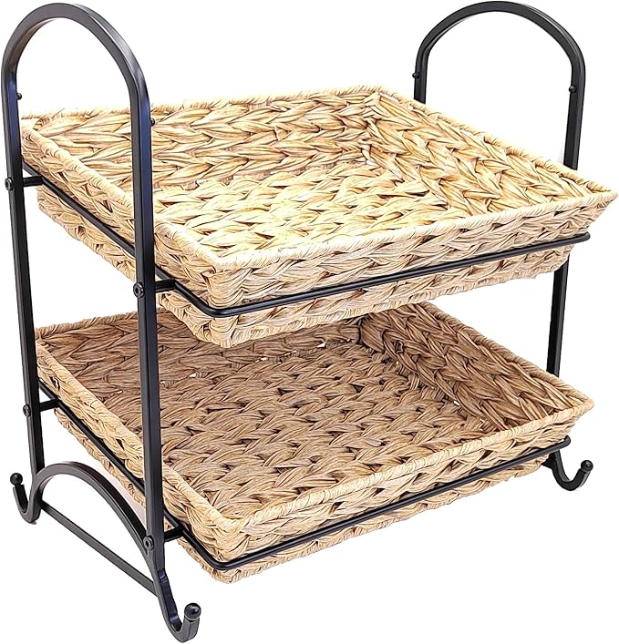 Stackable Candy Display Rack wtih Rattan|Stackable Candy Organizer|Multi-Function Snack Rack&Shelf for Chips |Perfect Display Solution for Stores (Brown, Medium)