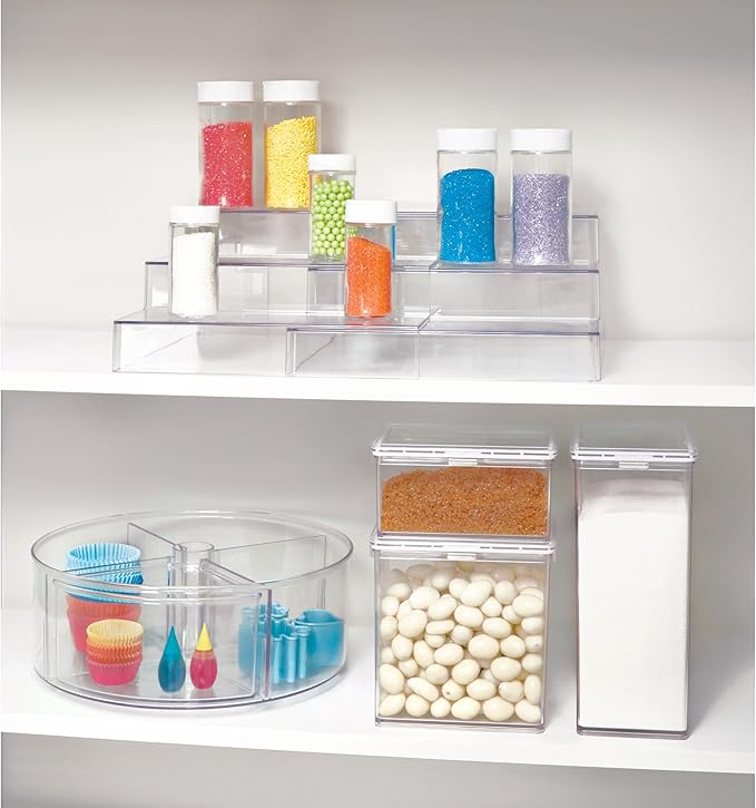 iDesign 3-Tier Expandable Spice Rack Organizer for Cabinet, Pantry or Countertop, Clear, Made in USA