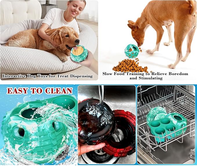 XHX Dog Toy, Durable Large Dog Toys, Freezable Fillable Rubber Dog Toys, Interactive Dog Puzzle Play Toy, Stopper+Silicone Treat Tray (Large, Green and White)