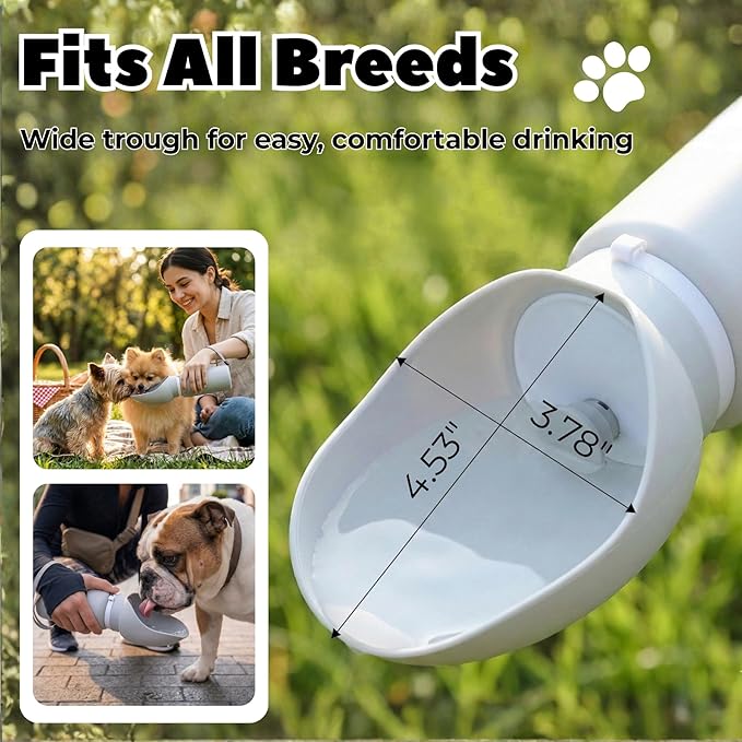 Collapsible Water Bottle for Dogs, Foldable Leak-Resistant w/Drain-Back, Pet Travel Bowl, 19oz for Walks, Hiking & Road Trips