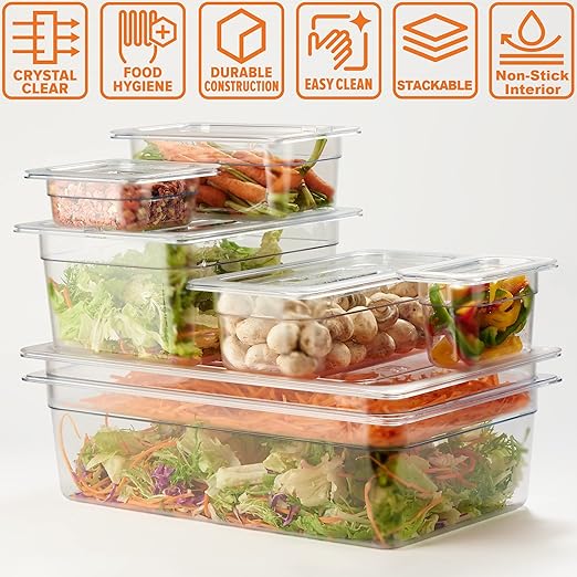 CURTA 6-Pack 1/4 Size 2.5" Deep NSF Polycarbonate Food Pans | Dishwasher & Freezer Safe Clear Container for Prep Tables, Buffet, Salad Bar, Commercial & Home Kitchen