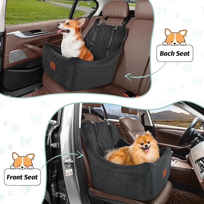 Dog Car Seat for Medium Dogs Up to 40lbs,Fully Detachable and Washable,Memory Foam Covered Soft Fabric,Easy to Install with Adjustable Straps,Anti-Slip Base,Two Side Pockets(Black,Medium)