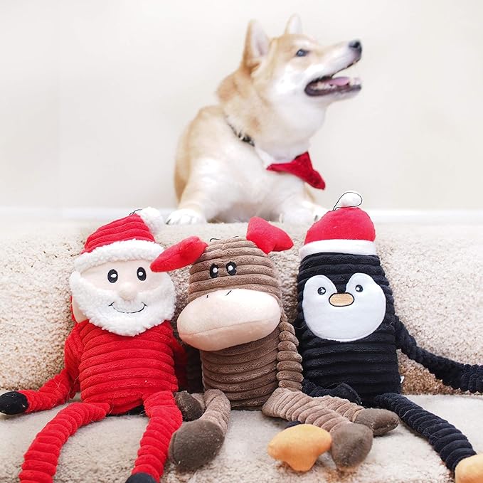 ZippyPaws Holiday Crinkle - Interactive Dog Toys to Keep Them Busy, Squeaky Plush Pet Toy for All Breeds, for Medium, Large, Extra Large Dogs, Contains 1 Squeaker - Extra Large, Santa