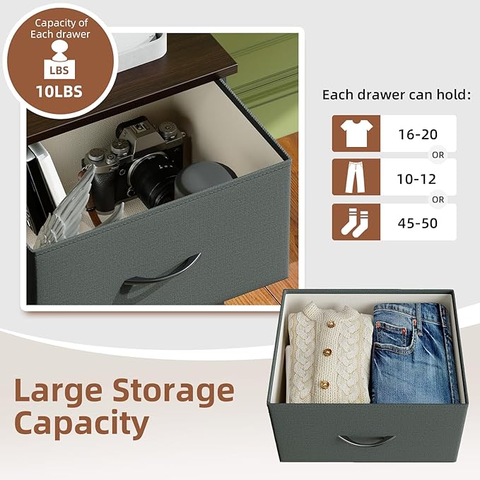 Somdot Tall Dresser for Bedroom with 5 Drawers, Storage Organizer Chest of Drawers with Removable Fabric Bins for Closet Bedside Living Room Laundry Entryway Hallway, Charcoal Grey