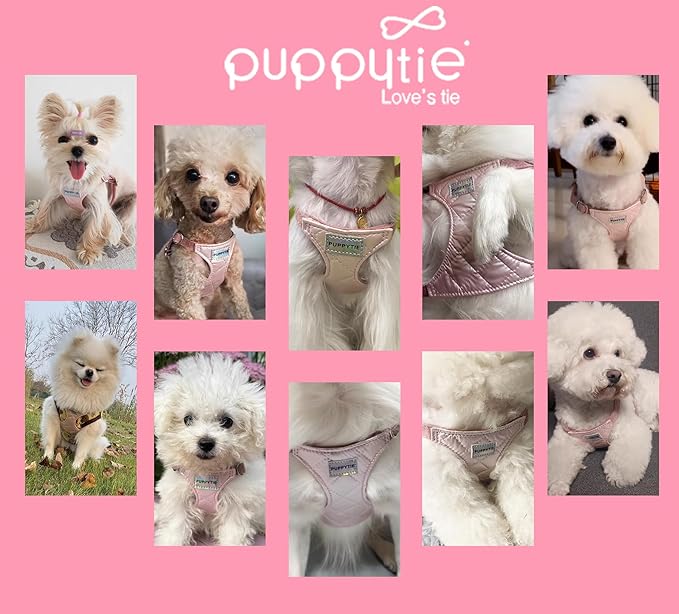 Puppytie No Pull Dog Harness with Multifunction Dog Leash,Soft Adjustable No Choke Escape Proof Pet Harness Vest for Medium Dogs,Glossy Pink,M