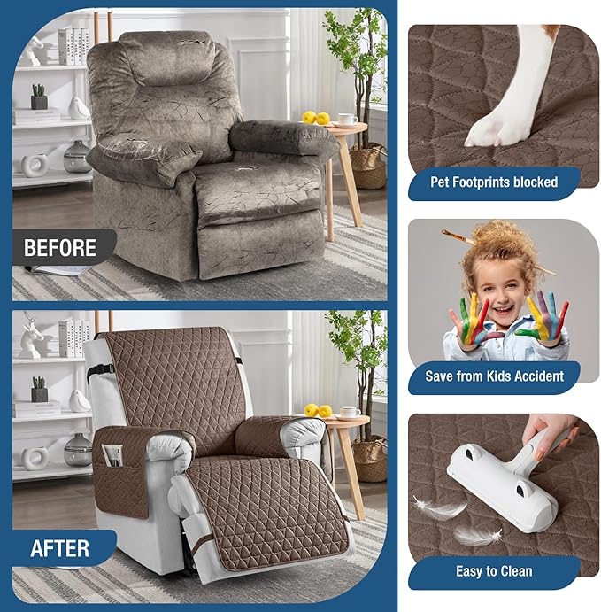 TAOCOCO 100% Waterproof Recliner Cover - Recliner Cover with Non-Slip Granule, Recliner Chair Covers with Elastic Band, Recliner Chair Covers for Reclining Chair(Brown, Small-22'')