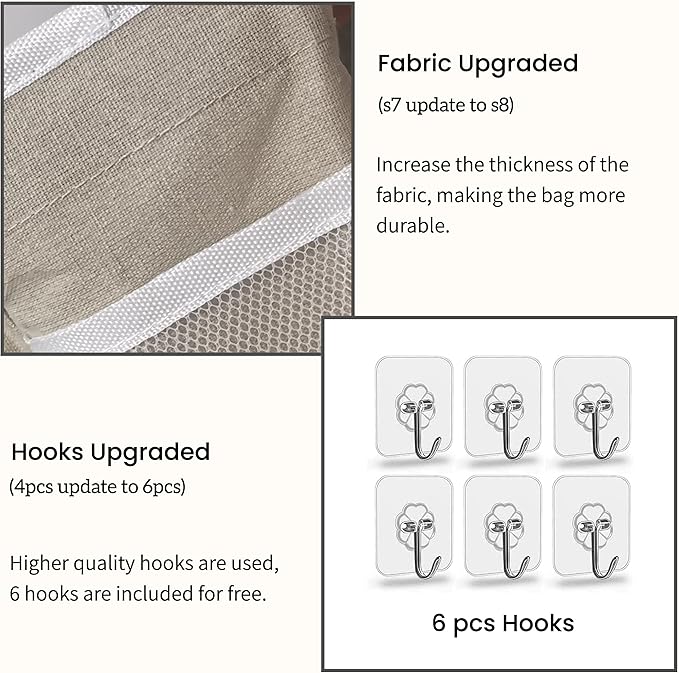 2pcs Light-Style Wall Hanging Storage Bag, Linen Fabric Door Hanging Organizer Baskets with Pockets, Waterproof Bin for Bedroom, Kitchen, Office, RV Camper (LightKaki-2pcs)