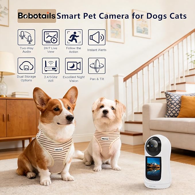 Pet Camera for Dogs Cats - 5MP 1080P Indoor Smart Camera with 360° Vision, Motion Tracking, 2-Way Audio, Human Detection & 32ft Night Vision for Baby and Pet Monitor