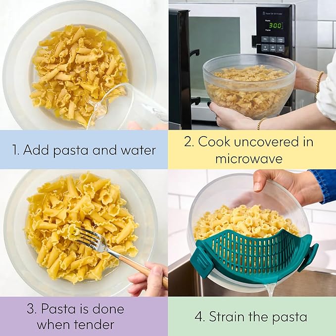 Anyday 8 Cup Glass Microwave Pasta Cooker - BPA Free & Plastic Free Microwave Spaghetti Cooker - Meal Prep & Glass Cookware | Stackable Airtight Nontoxic Storage Container with Vented Lid