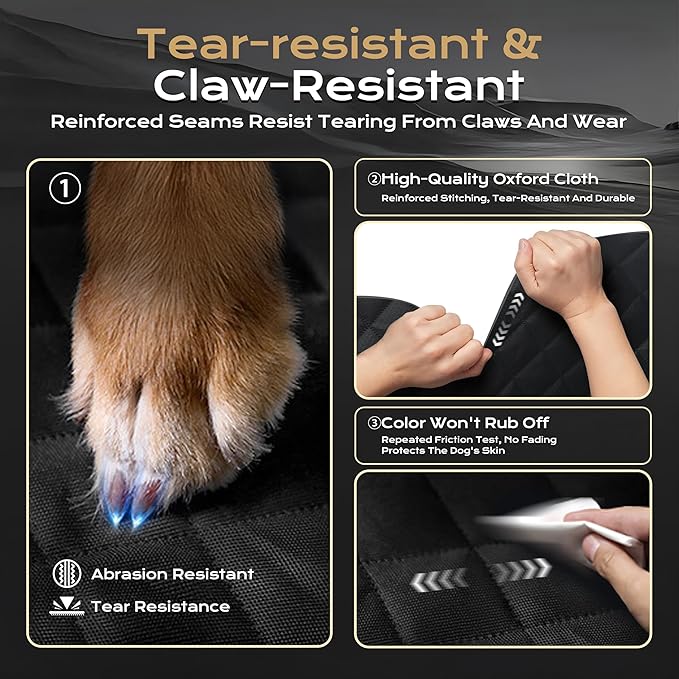 Dog Car Seat Cover for Back Seat, Scratch & Tear Resistant Hard Bottom Dog Hammock & Extender with 450LBS Support - Waterproof, Non-Slip, Full Seat & Door Protection for SUV, Truck, Sedan