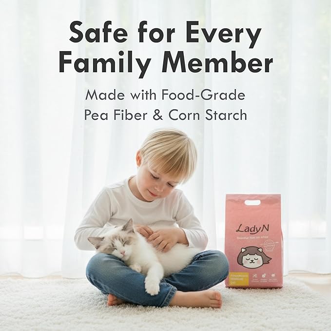 Lady N Pellet Tofu Cat Litter, Strong Clumping Ultra Absorbent, Dust-Free Low Tracking, Enviro-probiotic and Activated Carbon for Odor Control 9lb (1 Pack Unscented)