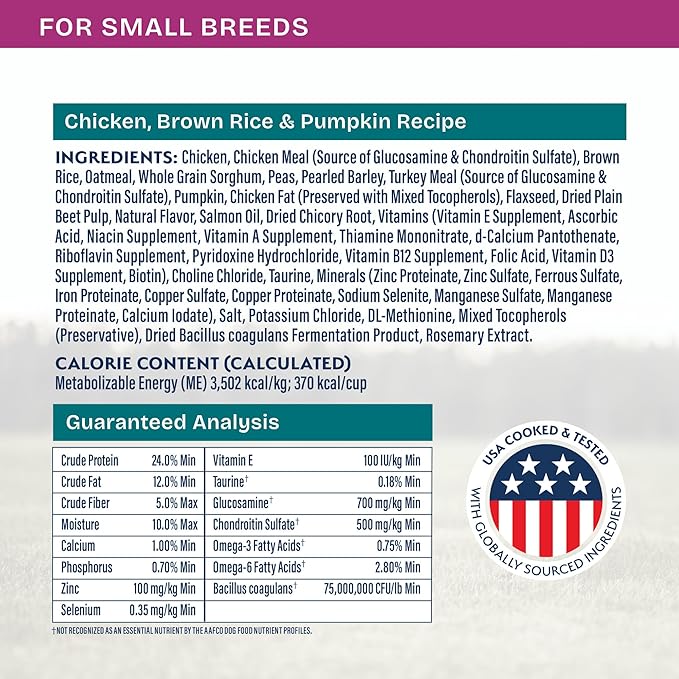 Natural Balance Health Protection Small Breed Dry Dog Food – Whole Body Health, Easy on Digestion Dog Food Made with Chicken, Brown Rice & Pumpkin for Dogs - 12lbs.