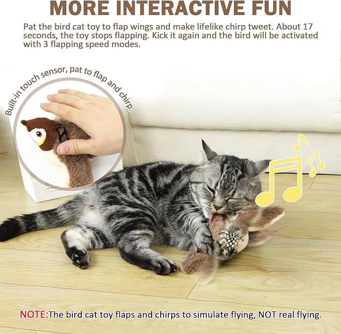 Tocirelo Interactive Cat Toys - Chirping and Flapping Bird Cat Toy & Cat Fish Toy