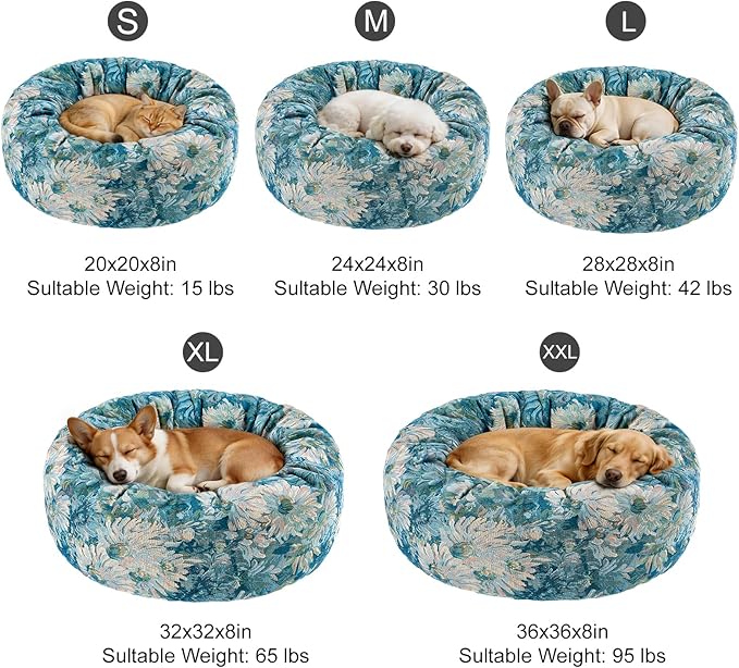 Dog Calming Beds for Small Medium Large Dogs - Round Donut Washable Puppy Dog Bed, Anti-Slip Faux Fur Fluffy Donut Cuddle Anxiety Cat Pet Bed (28" Flower)