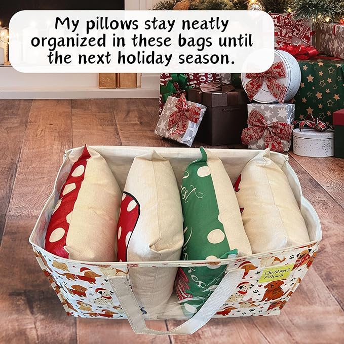 VENO 4 Pack Moving Bags, Large Christmas Storage Bins with lids, Packing Supplies for College, Alternative to Moving Boxes, Foldable, Heavy-Duty Tote, Christmas Pattern (Holiday Pups, 4 Pack)