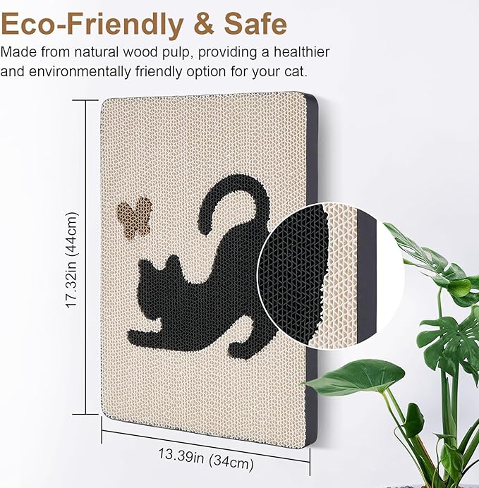 Ownpets Wall Cat Scratcher, Cute Vertical Cat Scratching Board, Wall Mounted Cat Scratch Pad for Wall, Glass, Wood, and Tile, Furniture Protector