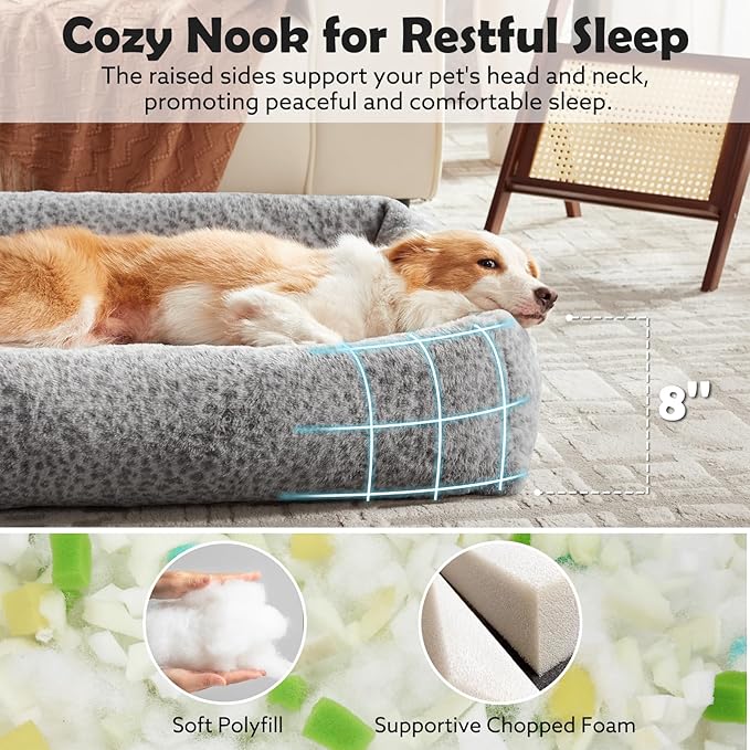 JOEJOY Dog Bed Medium Size Dog, Washable Orthopedic Premium Soft Corduroy Fleece Pet Bed with Removable Zipper Cover, Cute Calming Puppy Bed with Non Skid Bottom