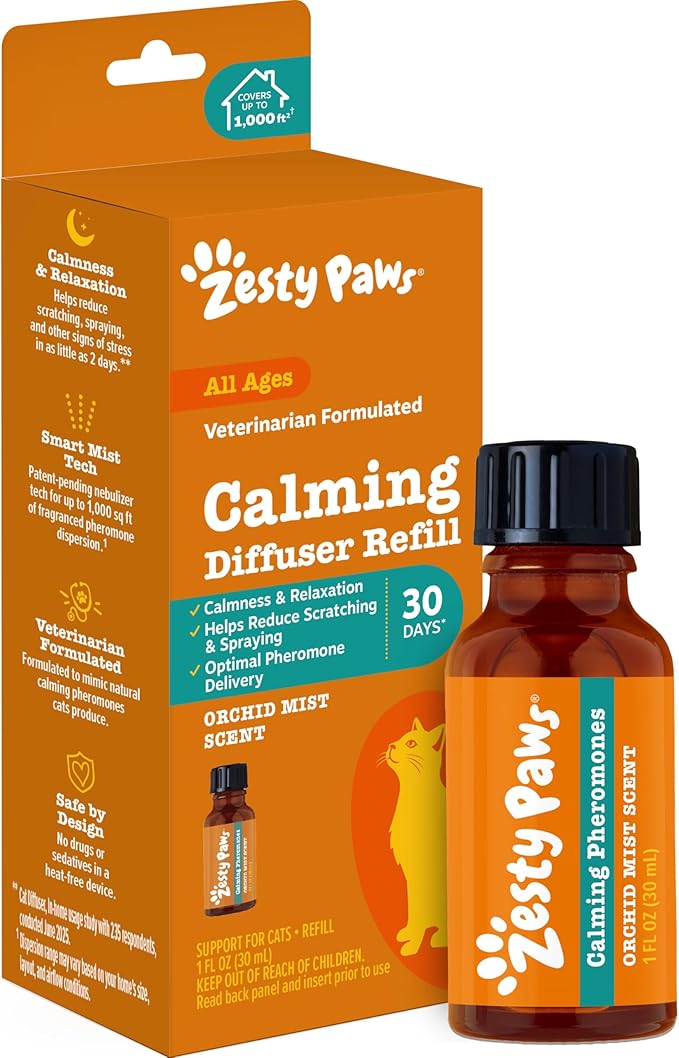 Zesty Paws Cat Pheromones Calming Diffuser Plug-in Starter Kit – Cat Calming Diffuser for Stress, Urine Spraying, Scratching, Excessive Grooming & Aggression – 1 Refill