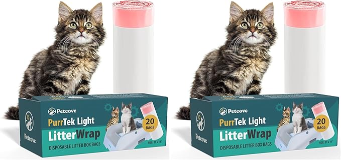 PurrTek Light Cat Litter Box Liners — LitterWrap Drawstring Bags for Automatic & Self-Cleaning Litter Boxes | Precision Fit, Jumbo Heavy-Duty, Leak-Proof, Unscented Odor Control, Replacement Refills