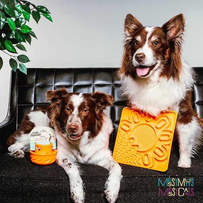 Messy Mutts and Cats Framed Silicone Multi-Surface Lick Mat | 9.5” x 9.5“ | Slow Feeder Mat for Boredom & Anxiety | Interactive Lick Pad for Dogs and Cats | Orange