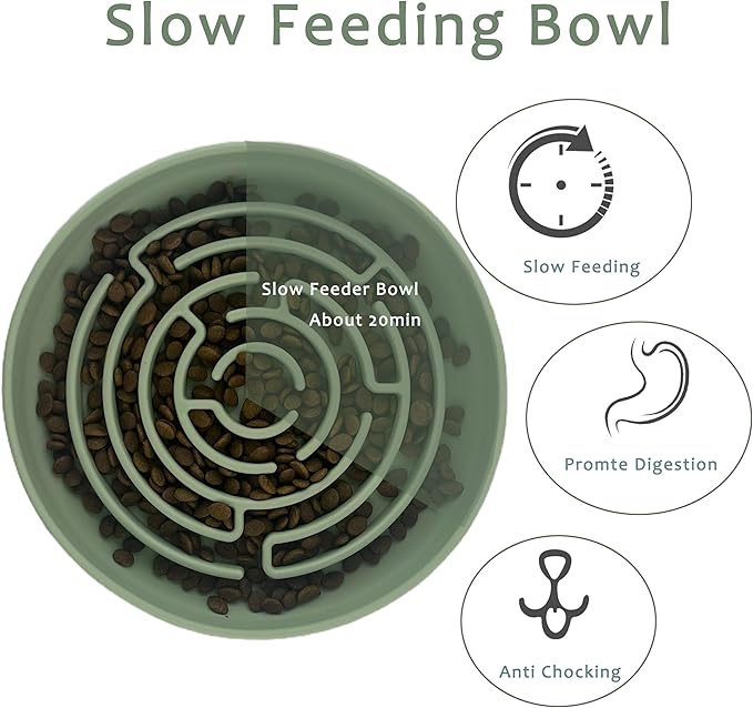 Pet Puzzle Bowl, 2 Cups Silicone Slow Feeder Dog Cat Bowl with Suction Cups, Non Slip Puzzle Bottle Lick Mat for Boredom and Anxiety Reduce,Preventing Choking, Dishwasher Safe (Green)