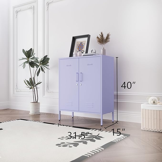Purple Heavy Duty Metal Storage Cabinet, Multifunctional Lockable Cabinet with 3 Adjustable Shelves, Secure Industrial Organizer for Home Office School, Easy Assembly, 40" H x 31.5" W x 15" D
