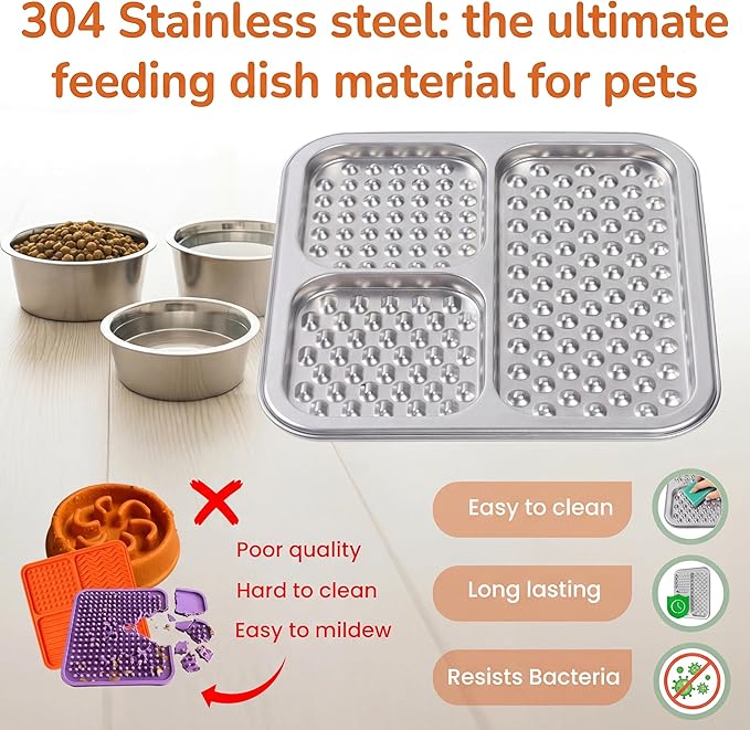 2 Pack - Stainless Steel Lick Mat for Dogs & Cats, Large Non-Slip Slow Feeder Pad with Suction Cups, Chew-Proof Dog Licking Mat for Anxiety Relief, Bathing & Grooming Time