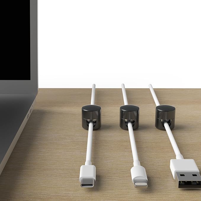Cable Anchors for Desk Organization Gun Metal | Premium Aluminum Cord Organizers | Charger + Cable Management Clips for Home & Office | Stylish, Sturdy, & Functional | (3 Pack)