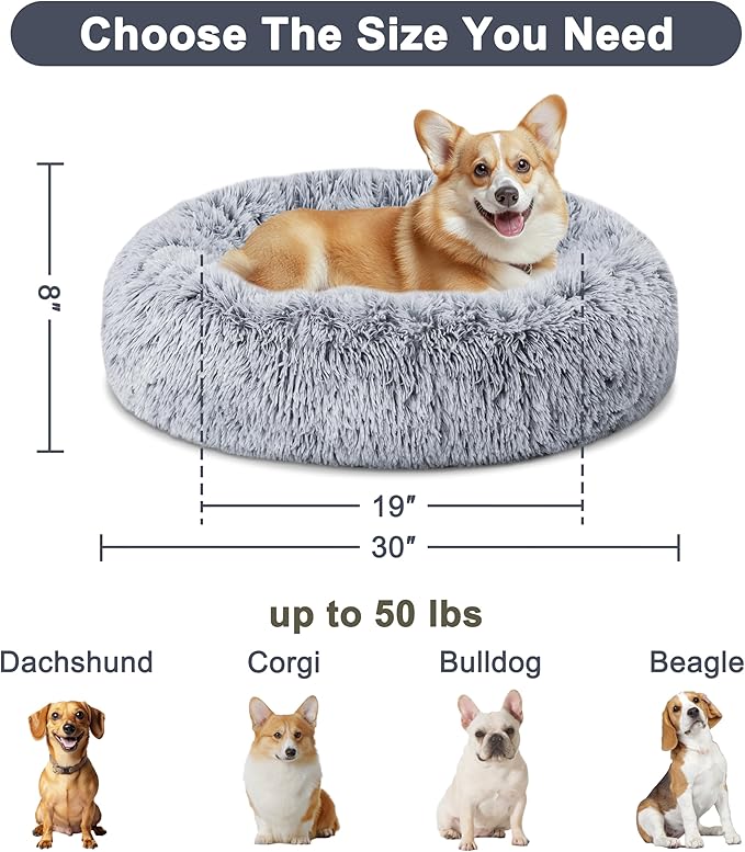 ELSKER&HOME Calming Dog Bed,Donut Washable Warming Soft Round 30 inches Dog Beds for Medium Dogs,Anti-Anxiety Fluffy Plush Cushion Bed Fits up to 45 lbs Pets,Gradient Blue