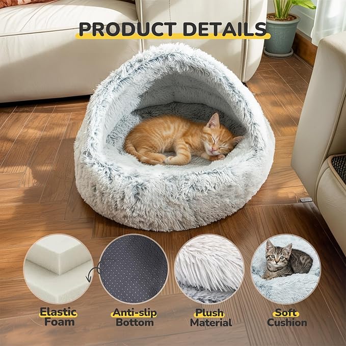 CATISM 31.5" Lx31.5 W Large Cat Beds for Indoor Cats Dogs - Cat Bed Calming Nest, Self Warming Cave, Cozy Pod for Cats or Dogs, Removable Washable Cove with Non-Slip Bottom for Large Cats Dogs