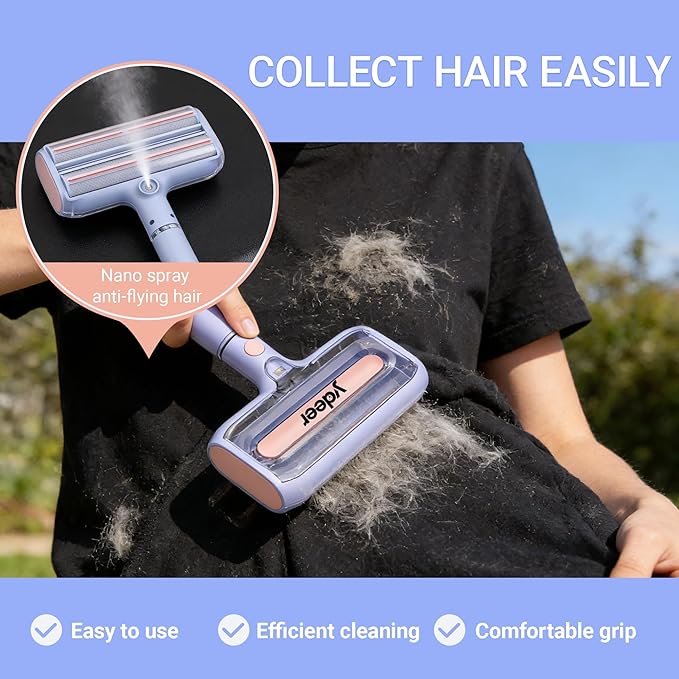Pet Hair Remover,Pet Hair Removal Tool with Water Spray & Large Fur Bin, Dual Roller Reusable Lint Remover for Couch, Carpet, Clothes and Car Seats