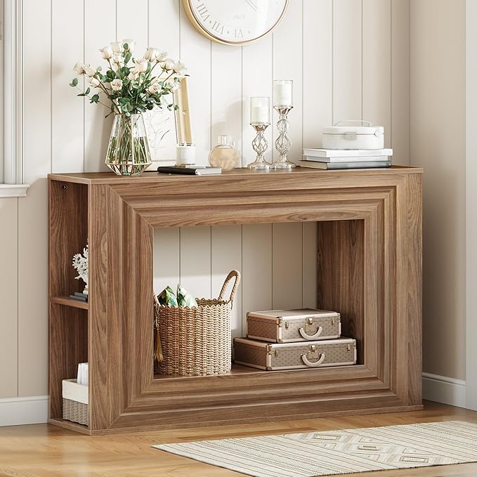 HOOBRO Farmhouse Console Table, 43.3 Inches Entryway Table, Sofa Table, Behind Couch Table with Side Storage Shelving, Hallway Accent Table for Entrance, Living Room, Bedroom, Foyer, Walnut WL87XG01