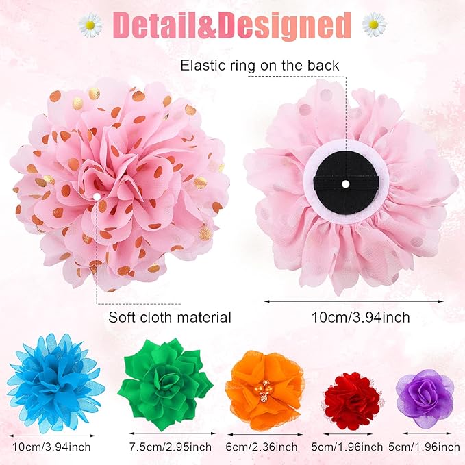 Saintrygo 42 Pcs Dog Collar Flowers Bow Accessories Bulk Multi Color Dog Floral Charms Bow Tie Pet Flower Bows for Small Medium Large Puppy Cat Grooming Easter Wedding Birthday Parties(Cute Colors)