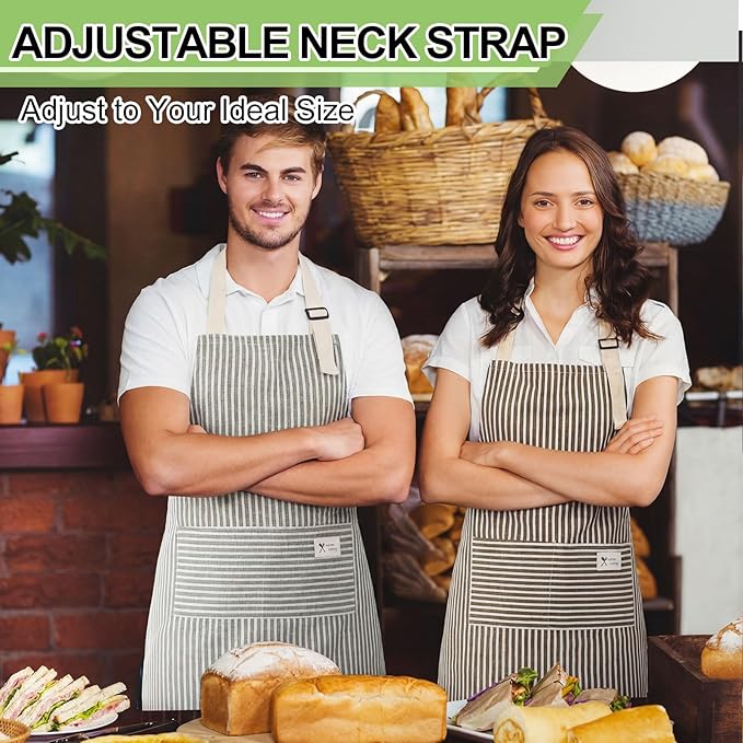 Janmercy 24 Pcs Aprons for Women Men with 2 Pockets Linen Cooking Kitchen Apron Adjustable Bib Chef Apron Bulk Aprons Unisex