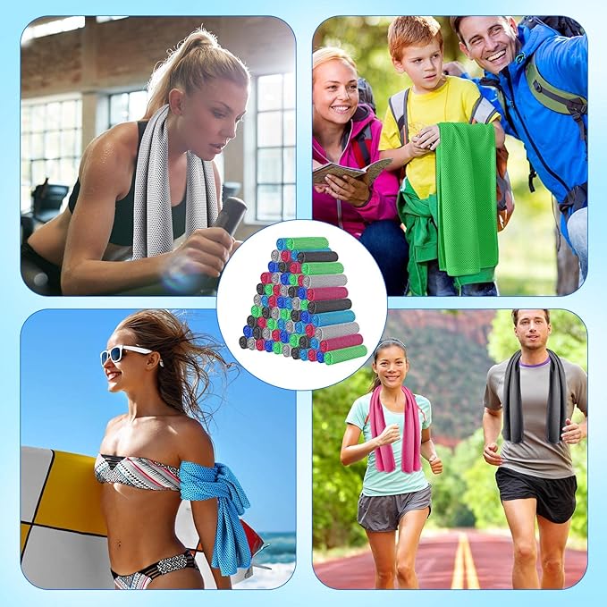 Shellwei 150 Pcs Cooling Towels Bulk 32 x 12 Inch Ice Towel Bulk Cooling Rag for Face and Neck Soft Breathable Microfiber Cloth Chilly Quick Cold for Gym Sport Golf Running Stay Cold (Multiple Colors)