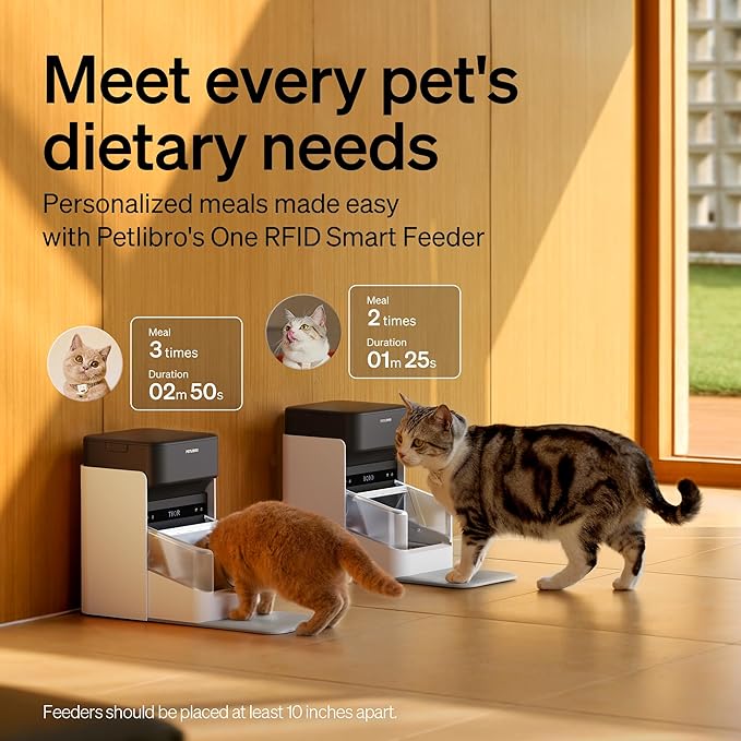 RFID Smart Cat Feeder for 2 Cats — Collar Tag Activated, Diet Tracking, Pack of 2