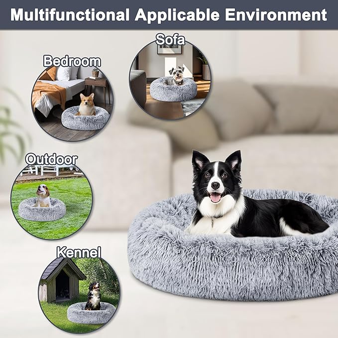 ELSKER&HOME Calming Dog & Cat Bed - Donut Washable Warming Soft Round 23 inch Dog Bed for Small Dogs, Anti-Anxiety Fluffy Plush Cushion Fits up to 25 lbs Pets, Gradient Blue