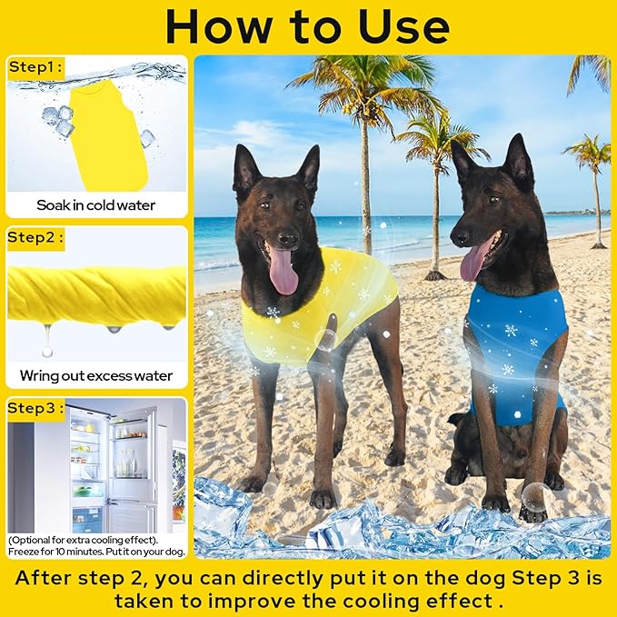 2 Pieces Dog Shirts, Soft and Cool Dog Sleeveless Vest, Breathable Lightweight Pet Tshirt, Summer Pet Apparel Tank Top for Medium Large Pets - Yellow+Blue (M)