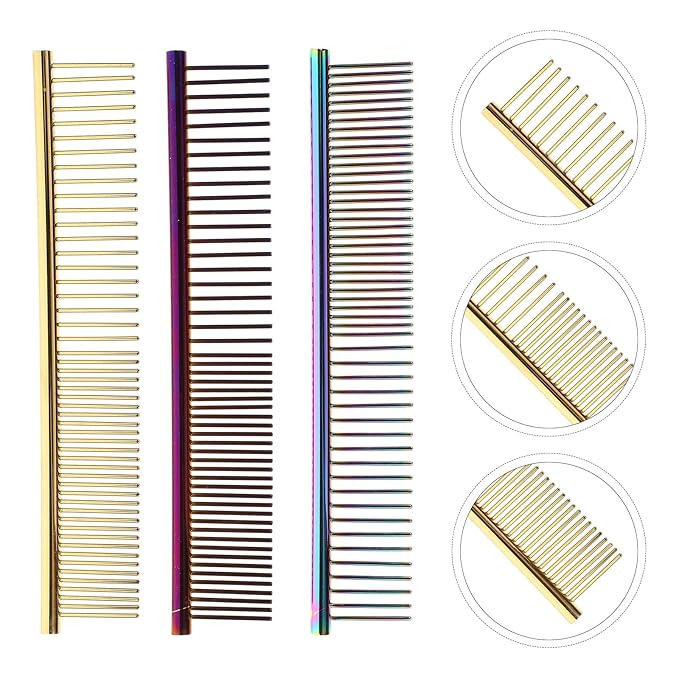 Happyyami 3Pcs Pet Dematting Comb Set for Dogs and Cats, Lightweight Aluminum and Stainless Steel Grooming Combs for Knot Removal, Detangling, and Shedding Control, Portable Small Size for