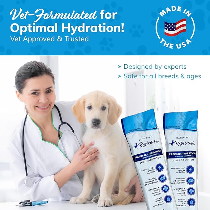 Replenish Dog Recovery Water Supplement – Pedialyte for Dogs Hydration Drink & Water Additive - Electrolytes for Dogs Hydration Supplement – 10 Packets Count
