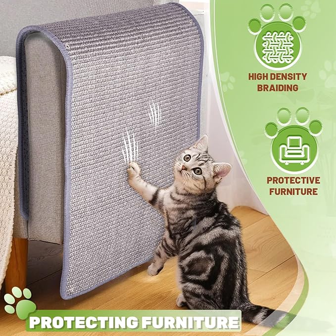 Natural Sisal Cat Scratcher Mat, Wall Scratcher Carpet, Cat Climbing Wall, Large Tall Scratching Post, Sofa Protector, Scratching Mat Pad for Indoor Cats (Gray, 39.3" Lx15.7 W, 1PC)