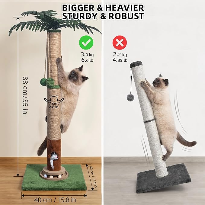 Cat Scratching Post 35'' Tall Cat Scratcher, Scratching Posts for Indoor Cats with Cat Toy Mouse, Interactive Wooden Track Ball for Kittens Adults Cats